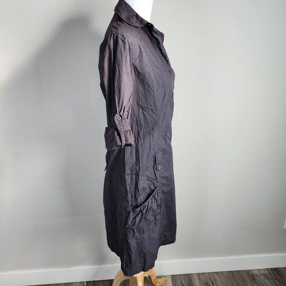 Boxfresh Shirt Dress Womens Medium Utility Gray Roll Tab Sleeve Cargo Pockets - Picture 3 of 16